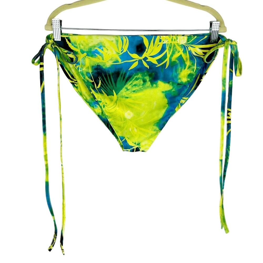 Nwot‎ boohoo Neon Green Tropical Floral Tie Dye Side Tie Bikini Bottoms Sz 22